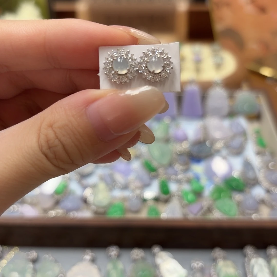 翡翠银S925镶嵌耳钉