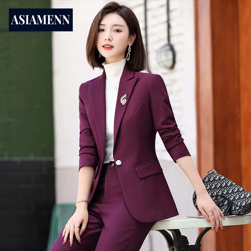 紫色西装外套女春秋艺考播音主持人正装工作服小个子职业西服套装