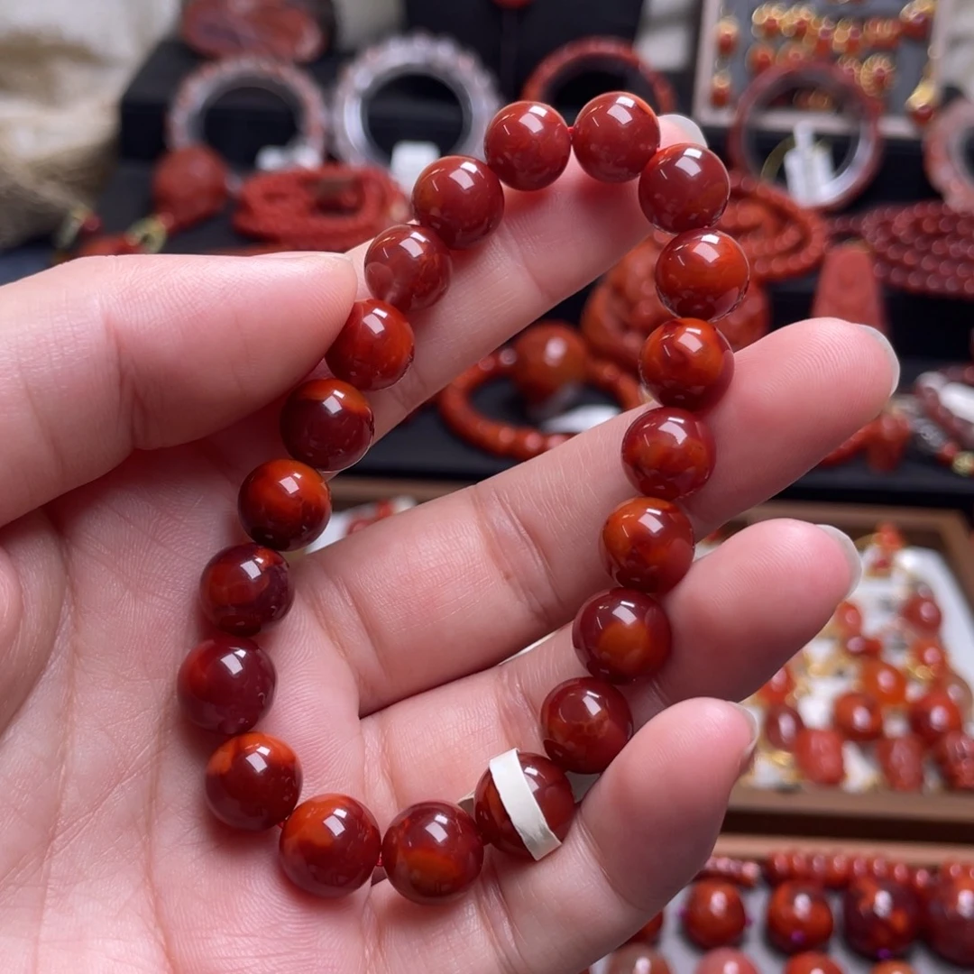 南红玛瑙未镶嵌10mm牛血双色手串