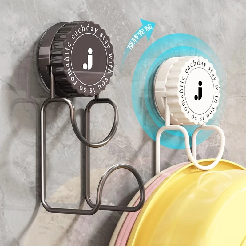 新款吸盘脸盆挂钩免打孔卫生间放盆子置物架挂盆神器洗脸盆收纳架