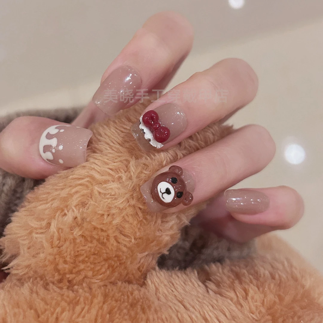 [奶油小熊] 裸色打底捏捏卡通风格手工穿戴甲 005#