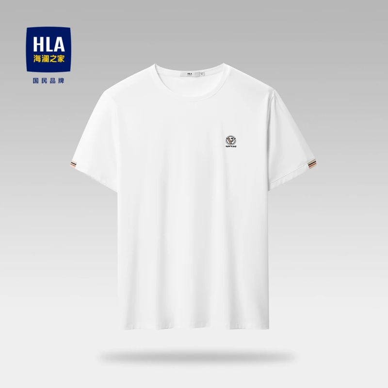 HLA/海澜之家男弹力含莫代尔透气纯色清爽男大码上档次短袖上衣