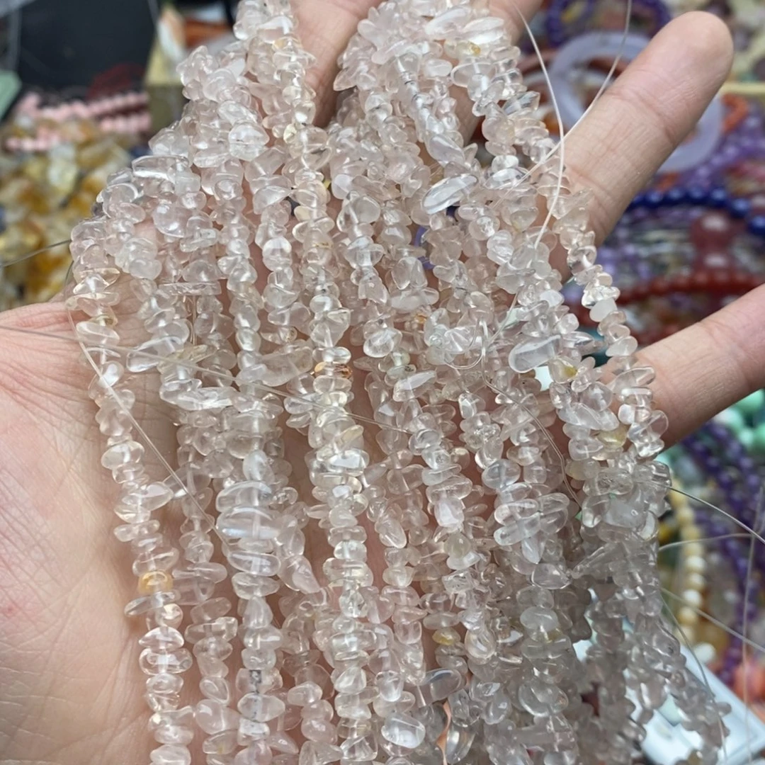 玛瑙/玉髓未镶嵌珠宝半成品一条天然透体星光粉晶毛衣链碎石