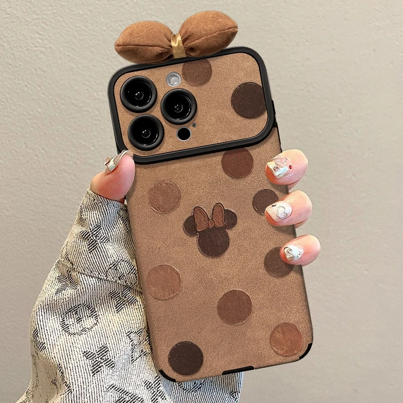 蝴蝶结米奇适用苹果华为vivo小米oppo黑色大视窗毛皮手机壳女防摔