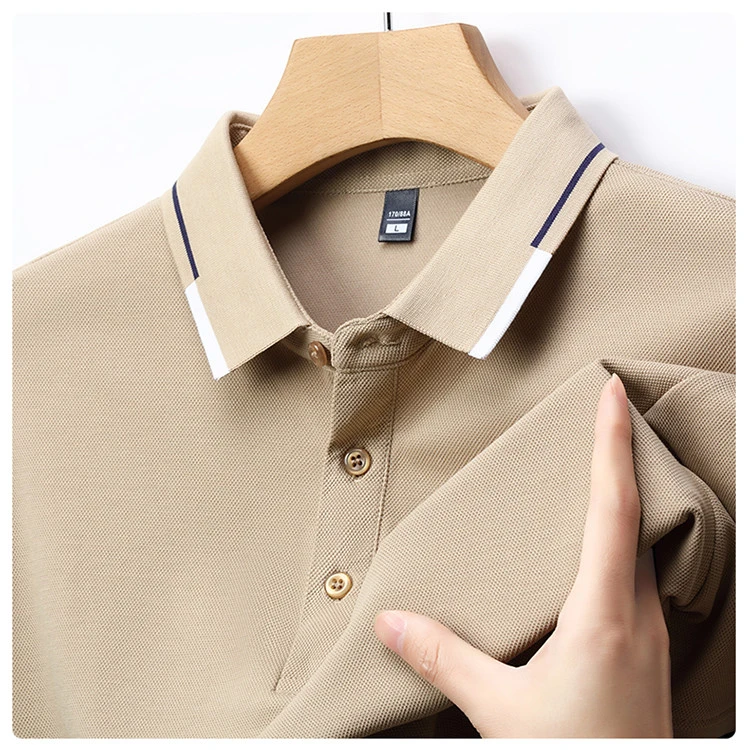 新款条纹撞色翻领POLO衫男士纯色透气短袖POLO衫爆款夏季商务休闲