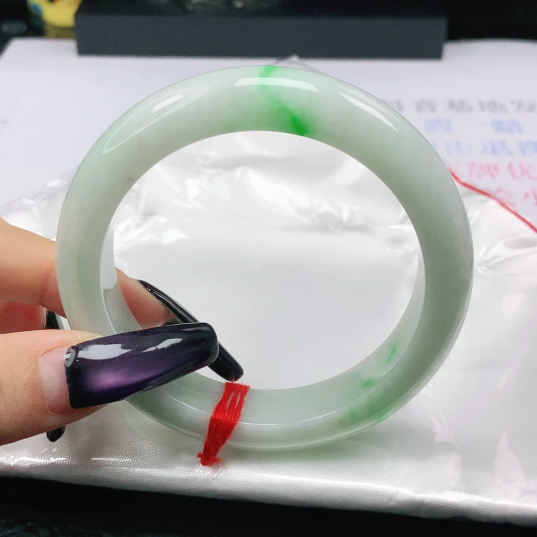 未镶嵌手镯翡翠翡翠57.5白底青飘阳绿正圈