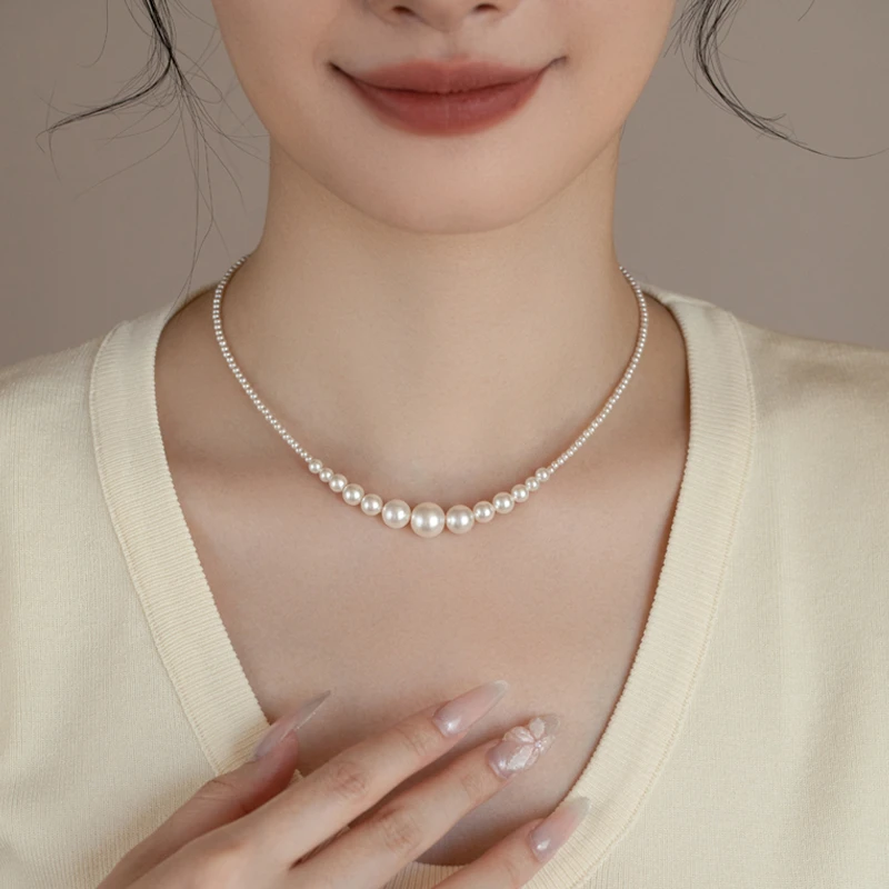 OUY 链子925银仿珍珠 渐变小米珠项链女夏2025年新款高级感锁骨链