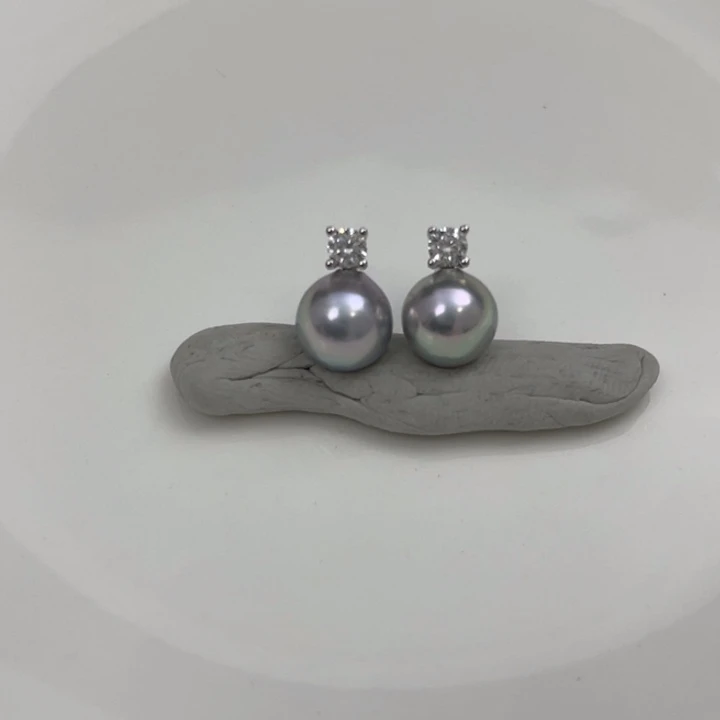 海水珍珠耳饰银S925镶嵌真多麻耳饰8-9mm
