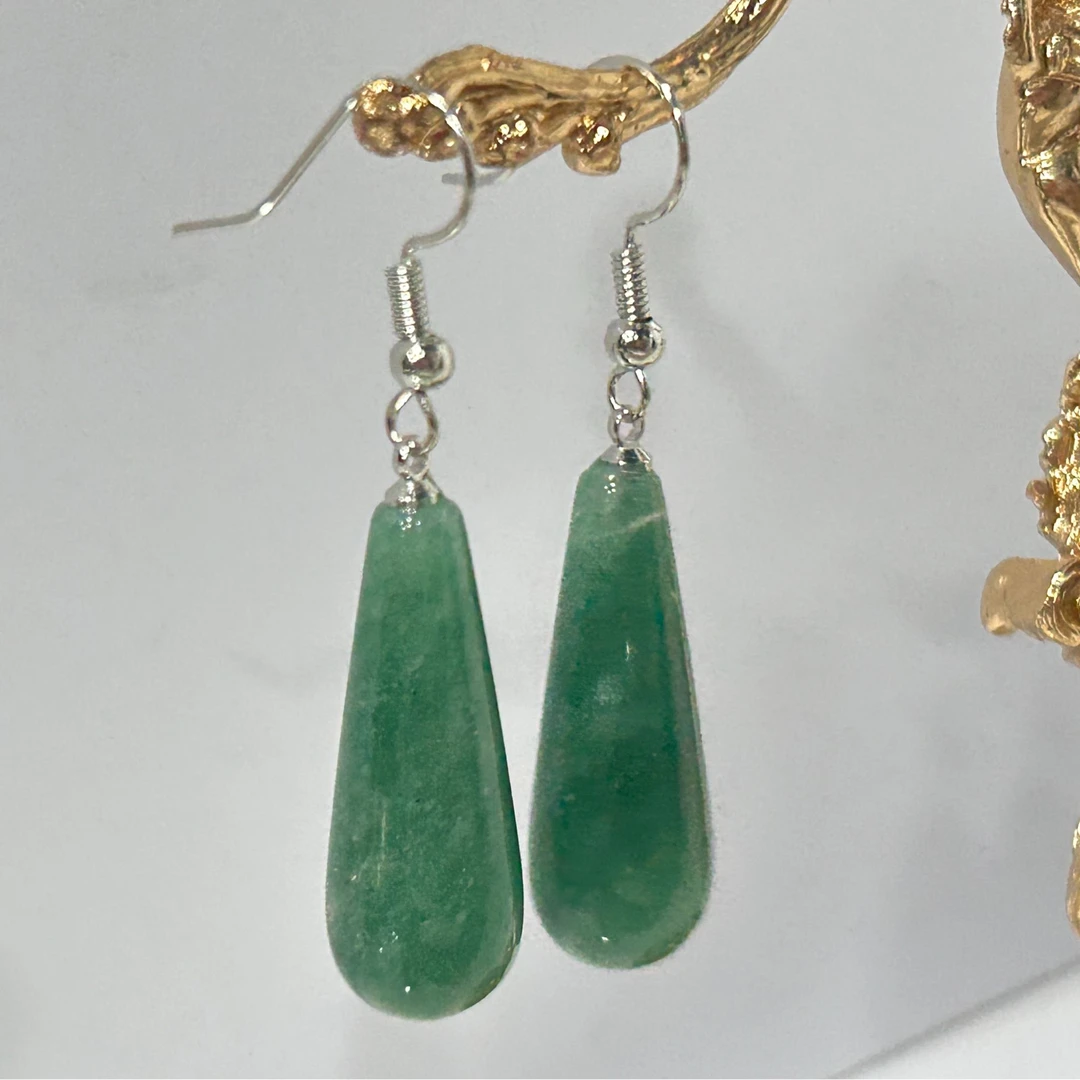 铜合金耳饰  5048西洋中古风 vintage复古绿色水滴耳钩