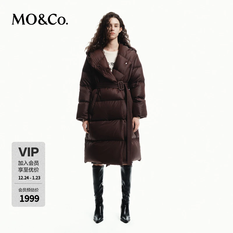 MOCO冬季连帽长款鹅绒羽绒服(附腰带)MBC4EINK01