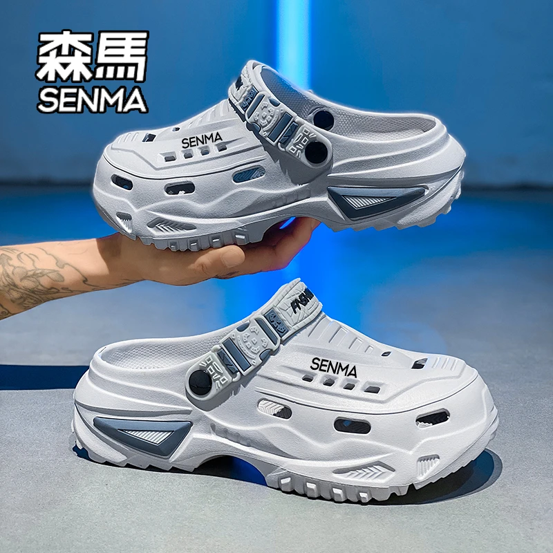 SENMA/森马洞洞鞋男冬季外穿防滑防臭包头拖厚底休闲两穿沙滩鞋女