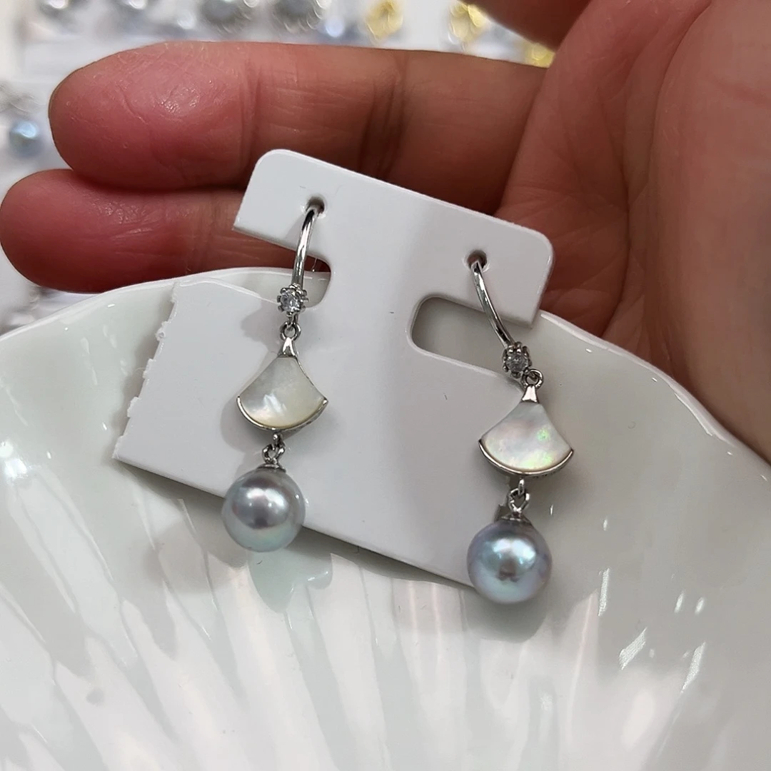 银S925镶嵌海水珍珠特价真多麻微巴耳饰