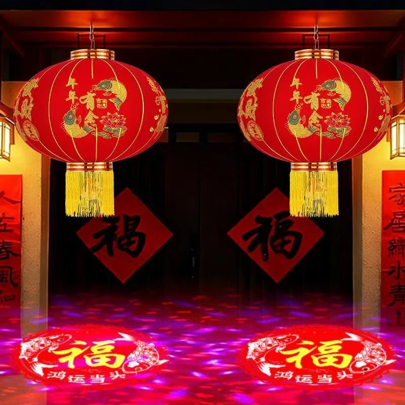 新款大红灯笼户外挂饰春节新年大门口阳台植绒灯笼