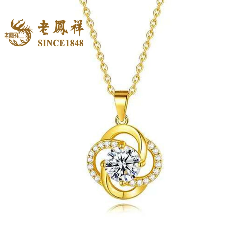 坠链均925银合成锆石 【老鳯祥】花漾韶华项链NR50272G