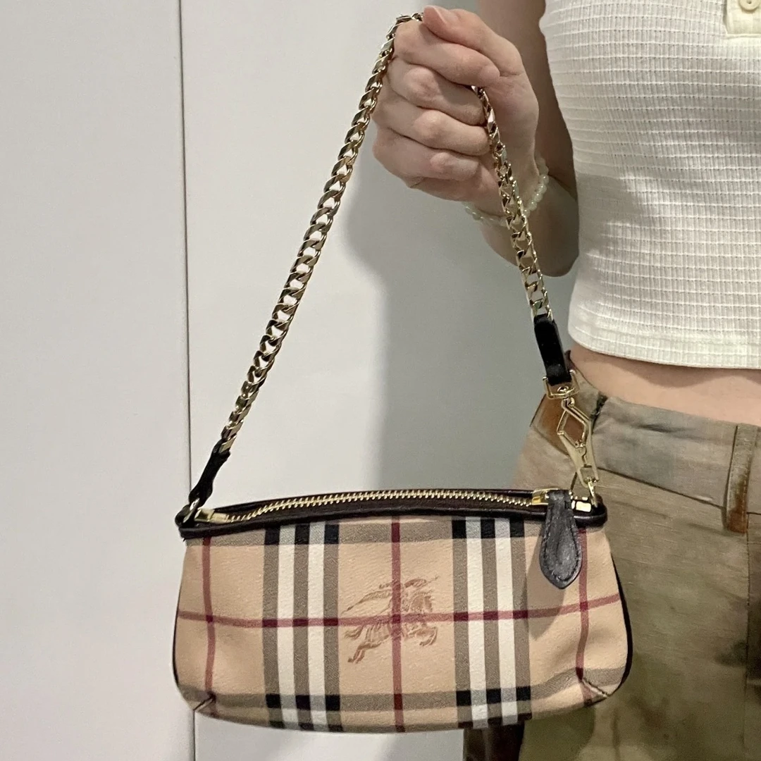 95新 BURBERRY/博柏利 XM/经典战马格纹手提单肩包/WJ09518026