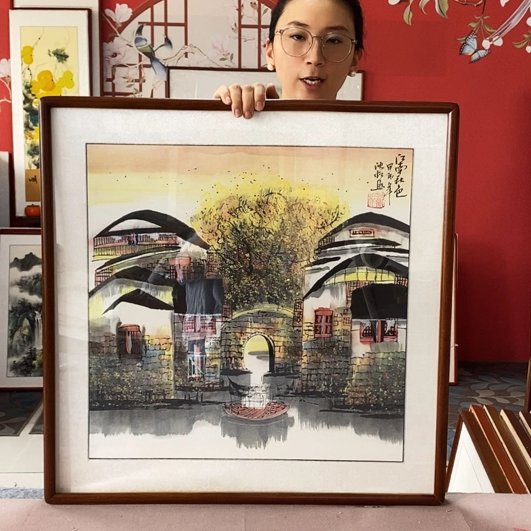 国画手写手绘带框包邮62✖️62国画作品