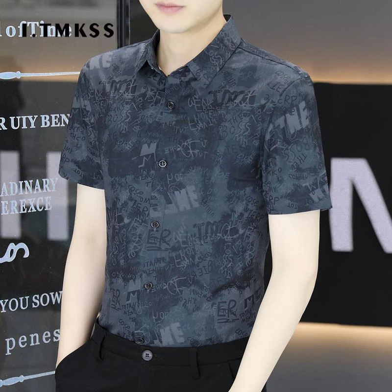 2025夏季冰丝短袖衬衫男士潮流痞帅花衬衣高级感免烫抗皱冰凉寸衣