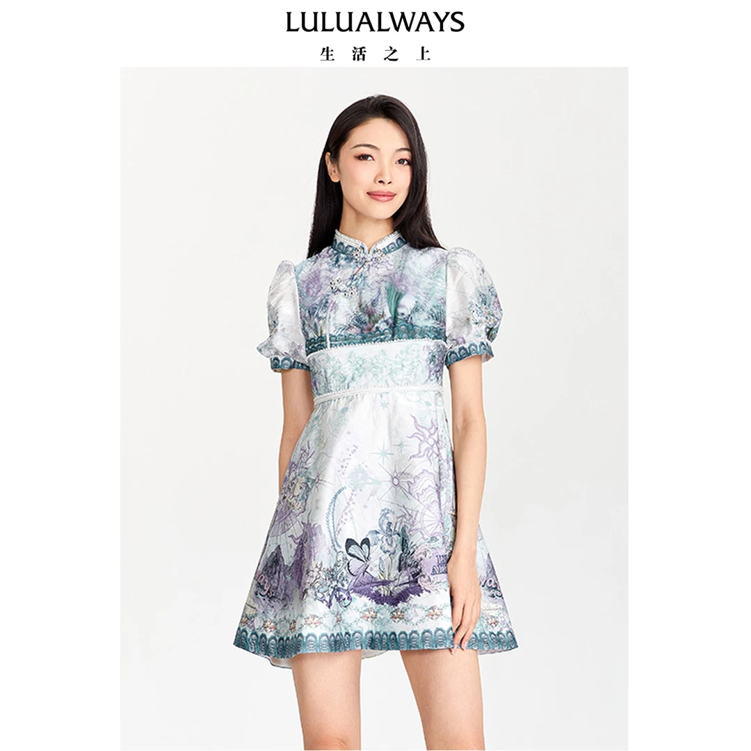 【高高甄选】lulualways夏季新款镂空盘扣新中式短袖连衣裙