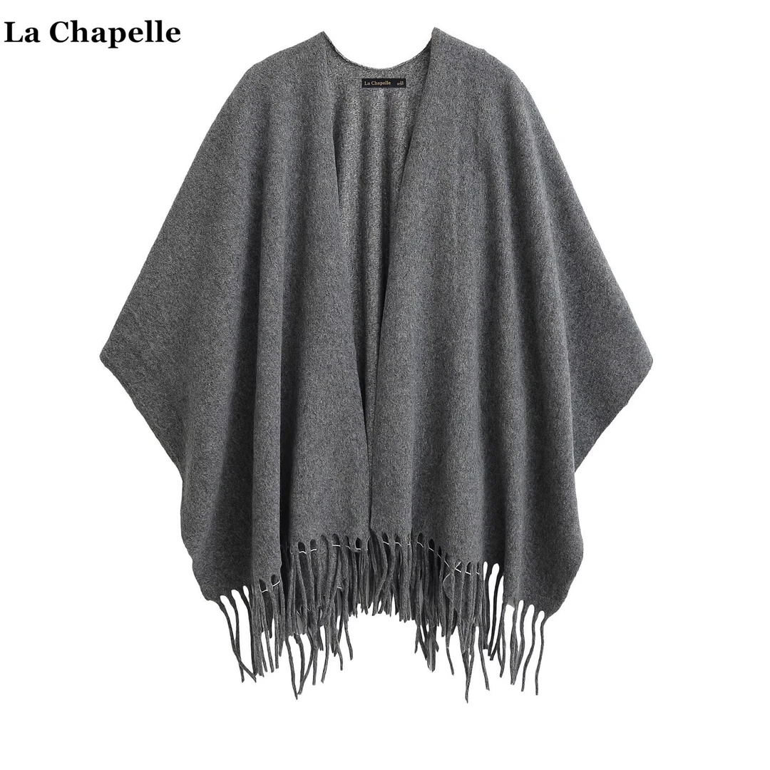 拉夏贝尔/La Chapelle韩系外搭针织披肩围巾女秋冬季纯色斗篷披风
