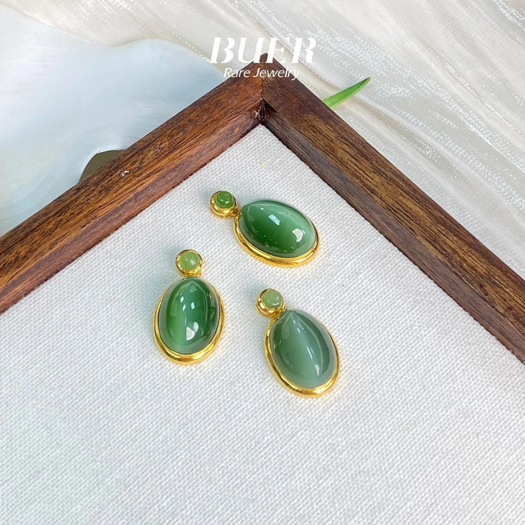 【不二】和田玉碧玉18k金蛋面吊坠（多样性发其一）