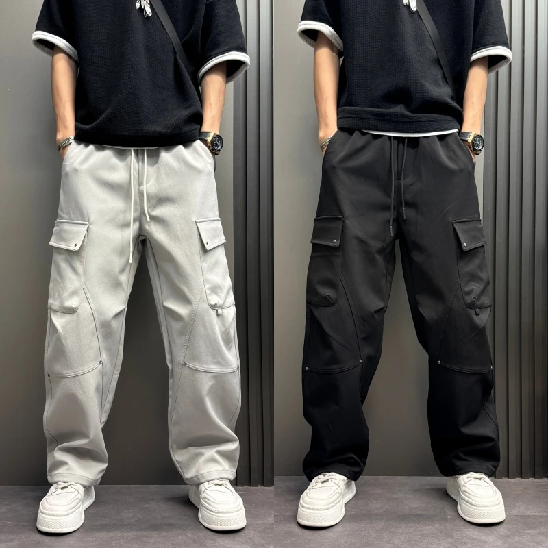 男士秋冬新款美式口袋工装裤直筒宽松新款美式男士耐磨直筒工装裤