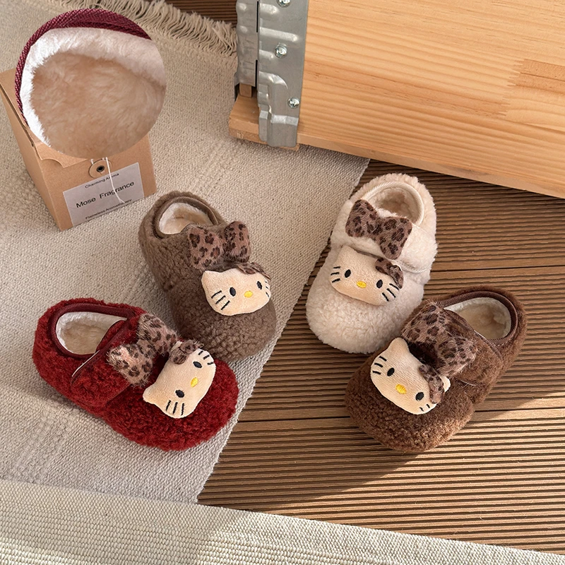 女童加绒保暖毛毛鞋2025冬季新款豹纹小猫韩版防滑宝宝软底棉鞋