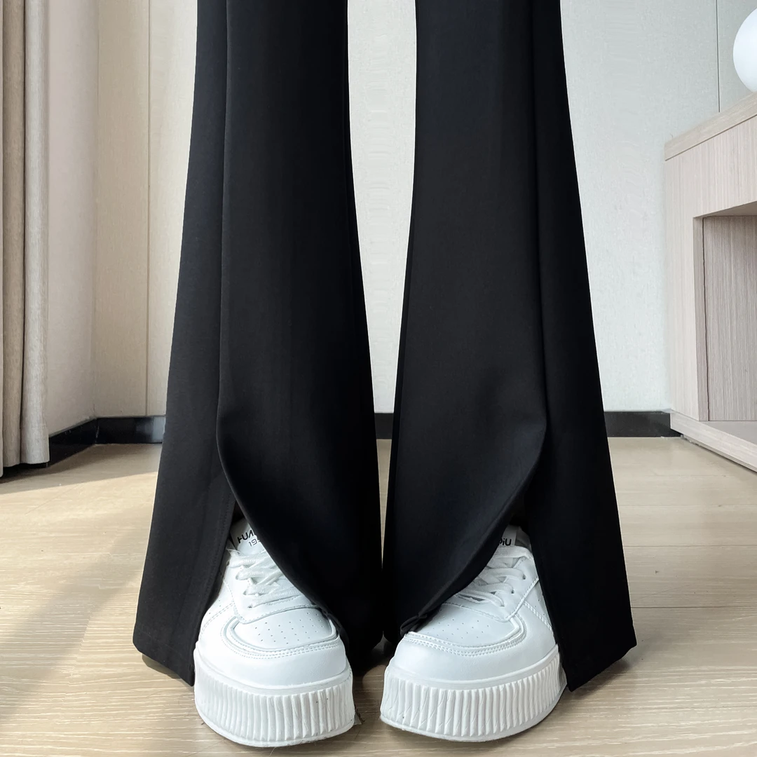 黑色喇叭裤子女秋季2025新款开叉拖地裤高腰显瘦垂坠感休闲西装裤