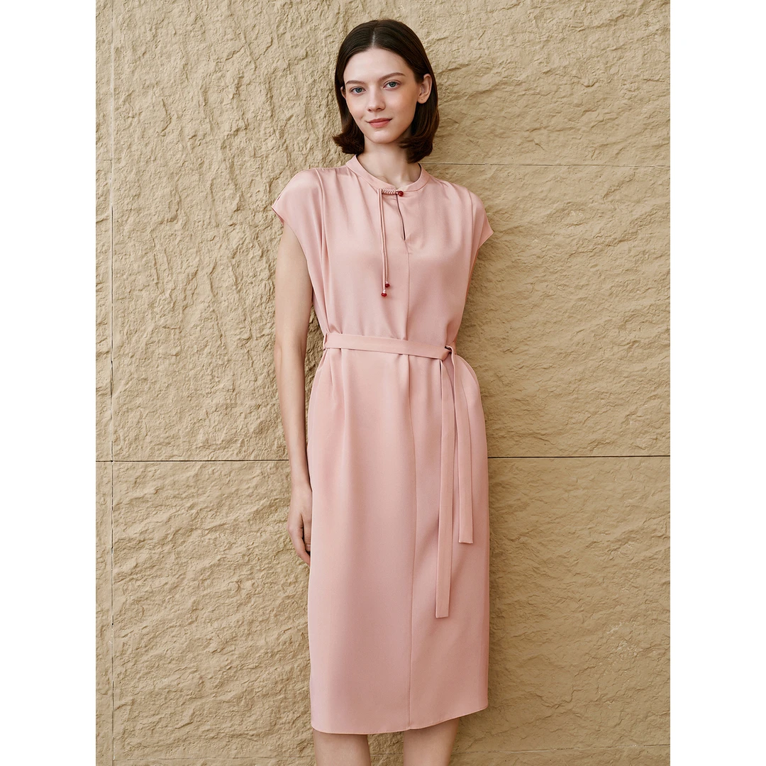 「云朵真丝」INSUN恩裳夏季28MM茱萸粉重磅桑蚕丝连衣裙9C65205330