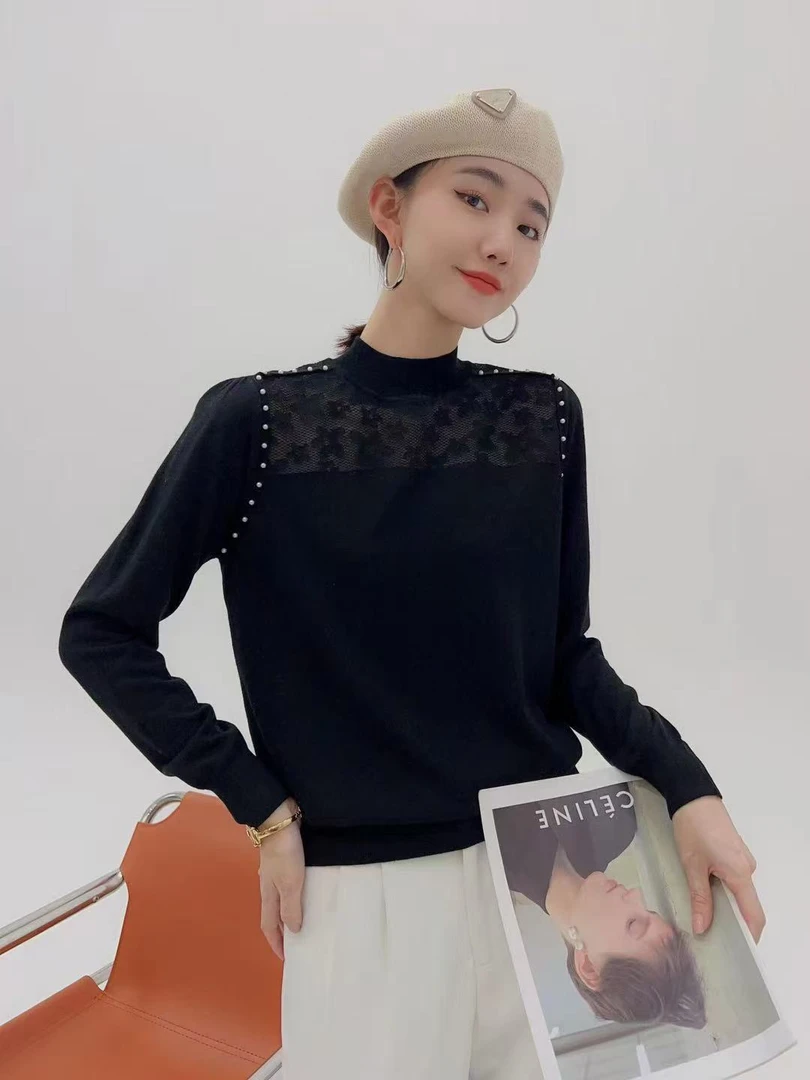 春款内搭打底衫长袖t恤女设计感正肩修身显瘦百搭上衣0115珍珠款