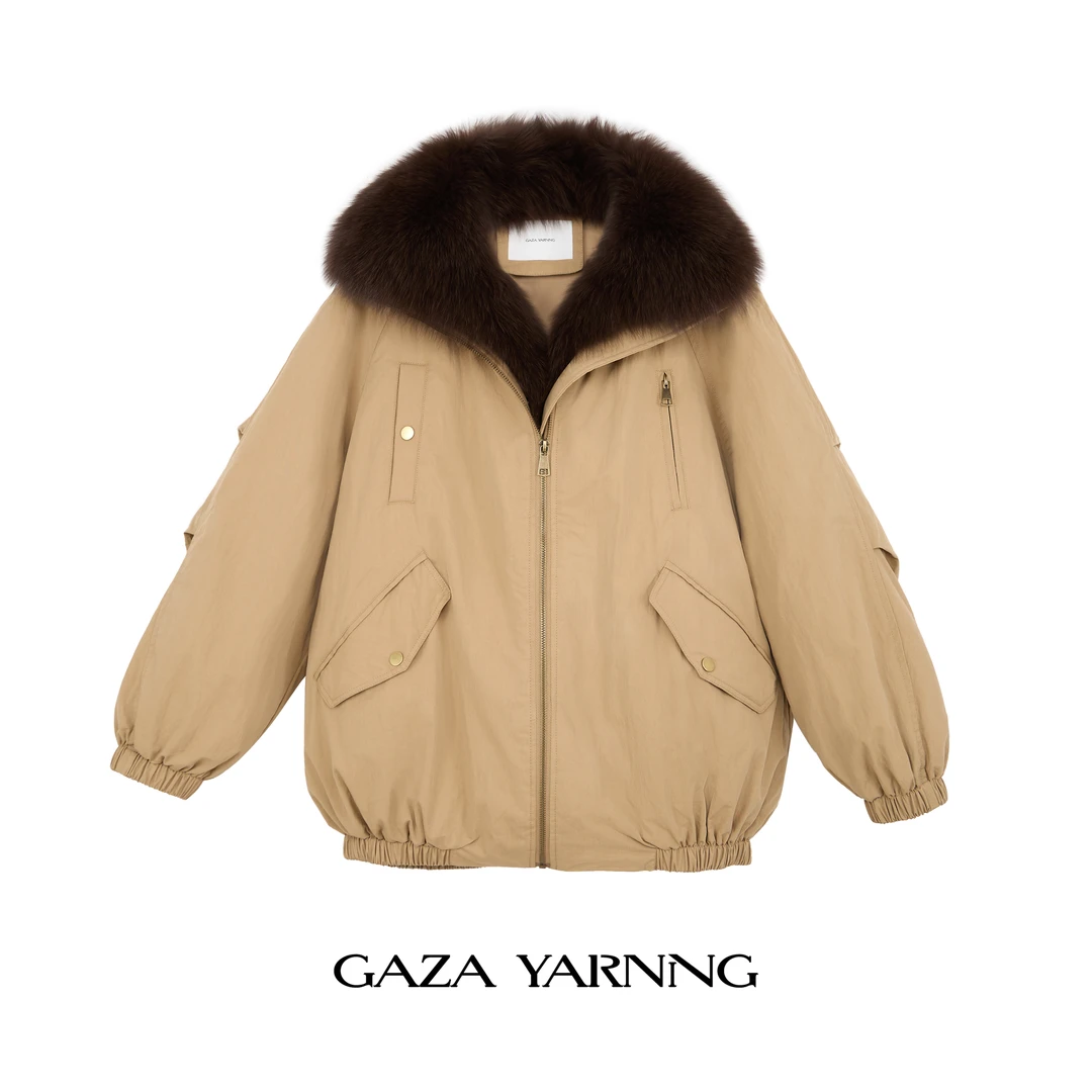 GAZA｜秋冬时髦极简 女士保暖厚款可拆卸狐狸毛领90白鹅绒羽绒服