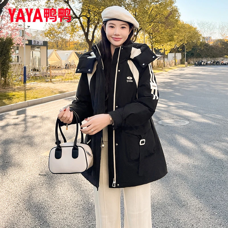 YAYA/鸭鸭中长款羽绒服女2025新款冬季防寒工装派克服外套潮