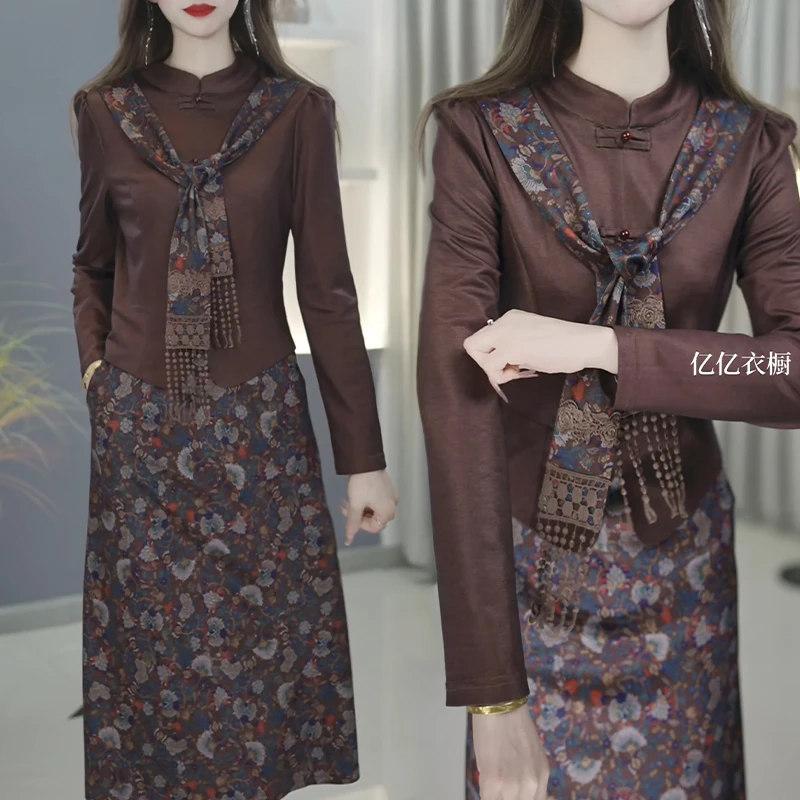 【高货定制】B60咖色新款优雅气质时尚减龄休闲收腰显瘦连衣裙