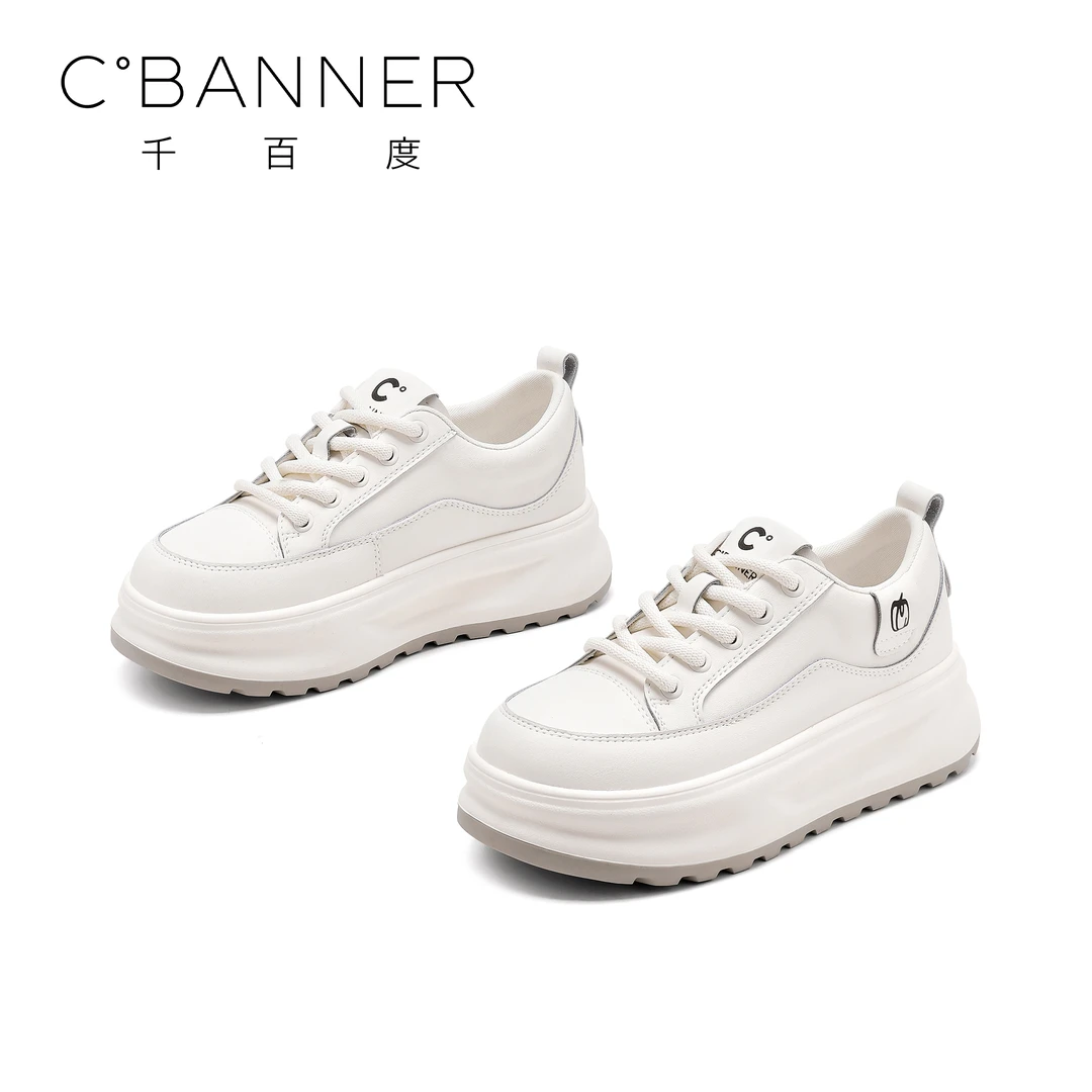 C.BANNER/千百度厚底小白鞋女2025新款轻便百搭松糕休闲运动板鞋