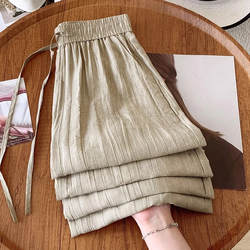 山本裤冰丝阔腿裤女春秋2025新款显瘦拖地裤夏季凉凉裤醋酸直筒裤