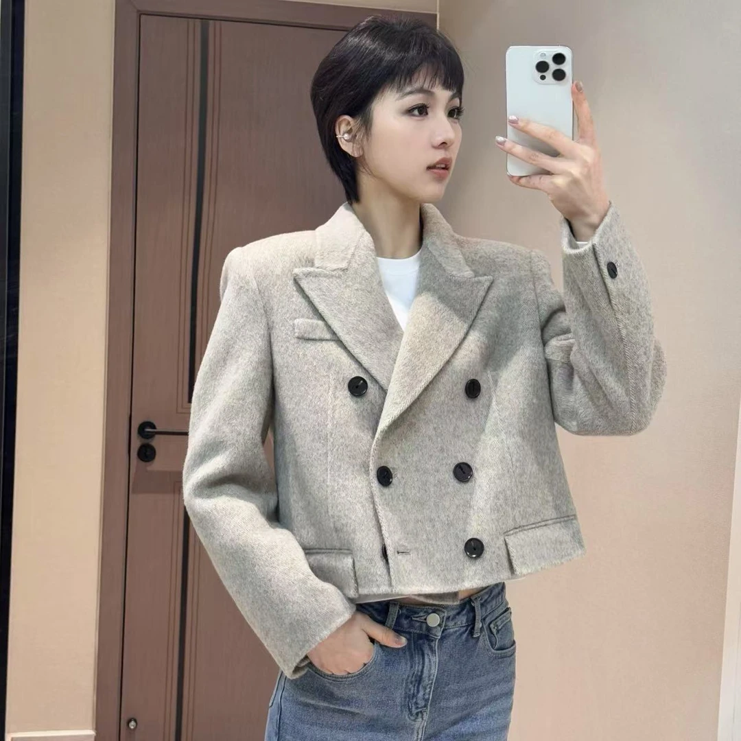 春季新款驼绒小西装短款双面呢外套