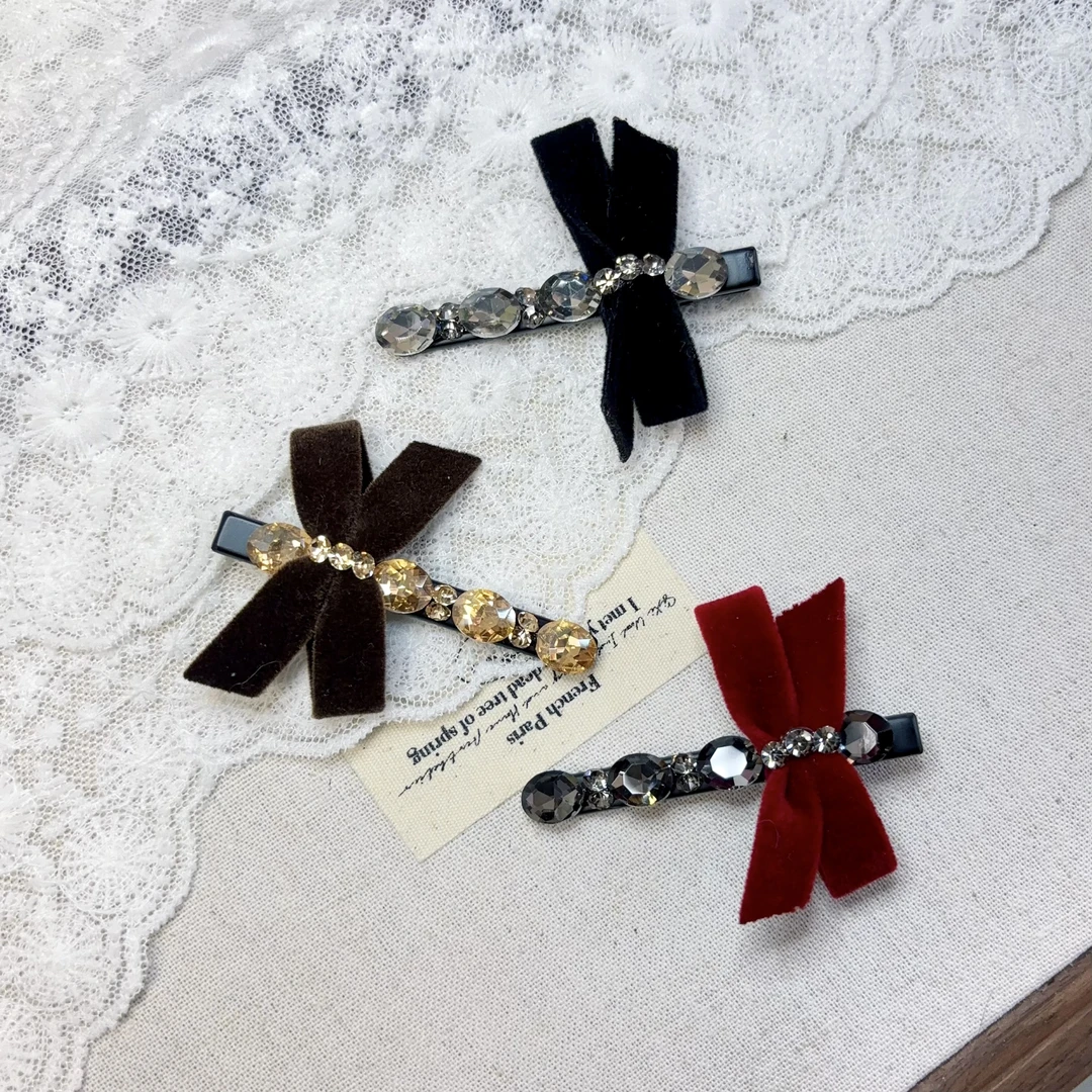 韩国饰品新款时尚简约亮晶晶蝴蝶结编辑鸭嘴夹（带钢印）