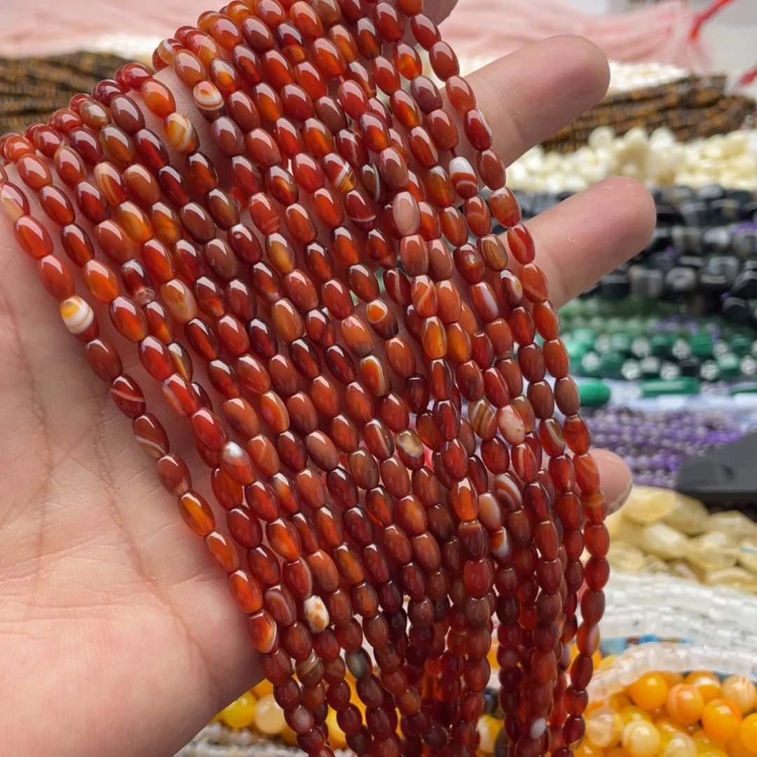 合金玛瑙/玉髓珠宝半成品一条装4^6mm红缠丝玛瑙米珠