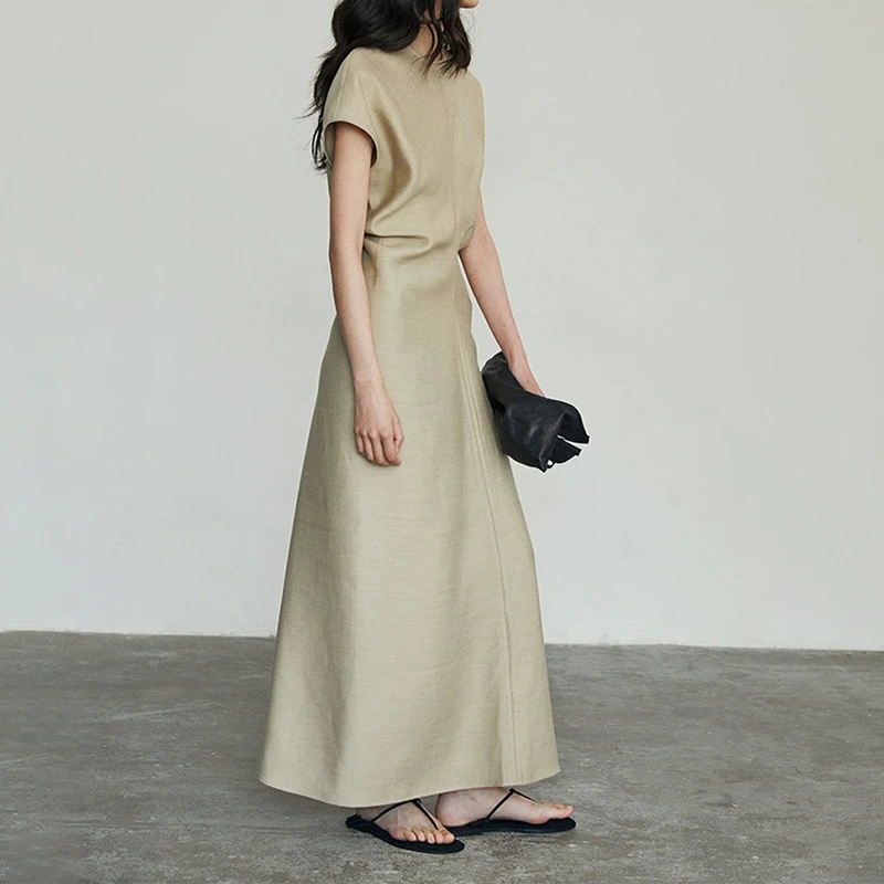 纯色连衣裙春夏新款女装短袖女裙修身气质长裙高级感