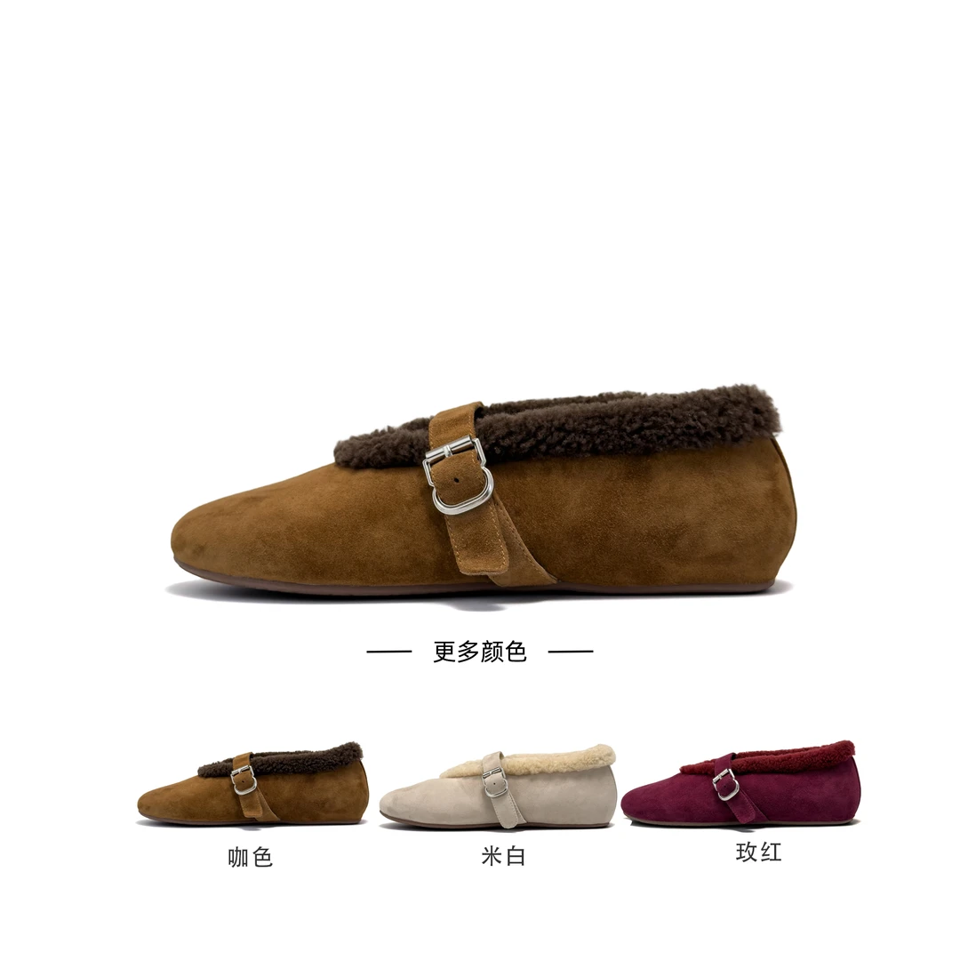 欧美A家羊毛牛反绒皮女士一字带毛鞋休闲鞋YS-251087