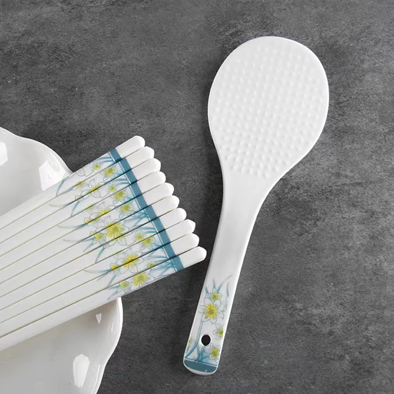 水仙花骨瓷筷子10双+饭铲 不带礼盒 破损补发