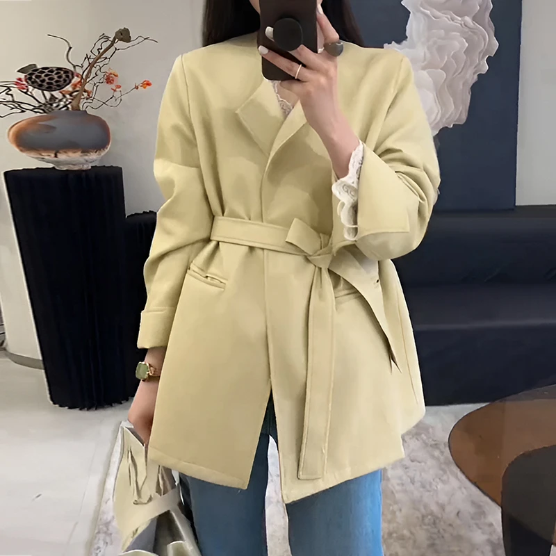复古百搭系带长袖外套女春季新款小个子气质名媛风时髦休闲上衣