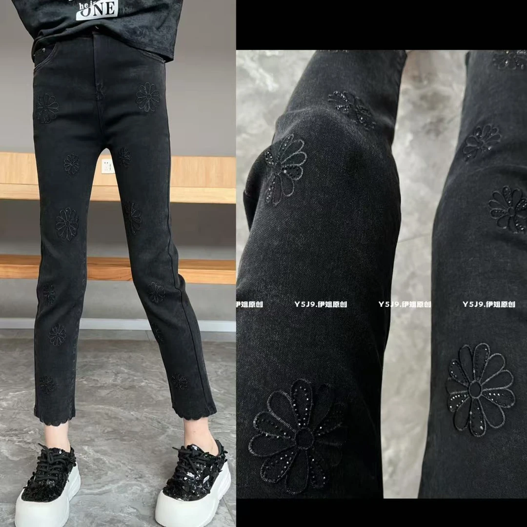 【YJ·高定】2025早秋新款宽松百搭显瘦设计感高腰做旧烟管裤女YK825