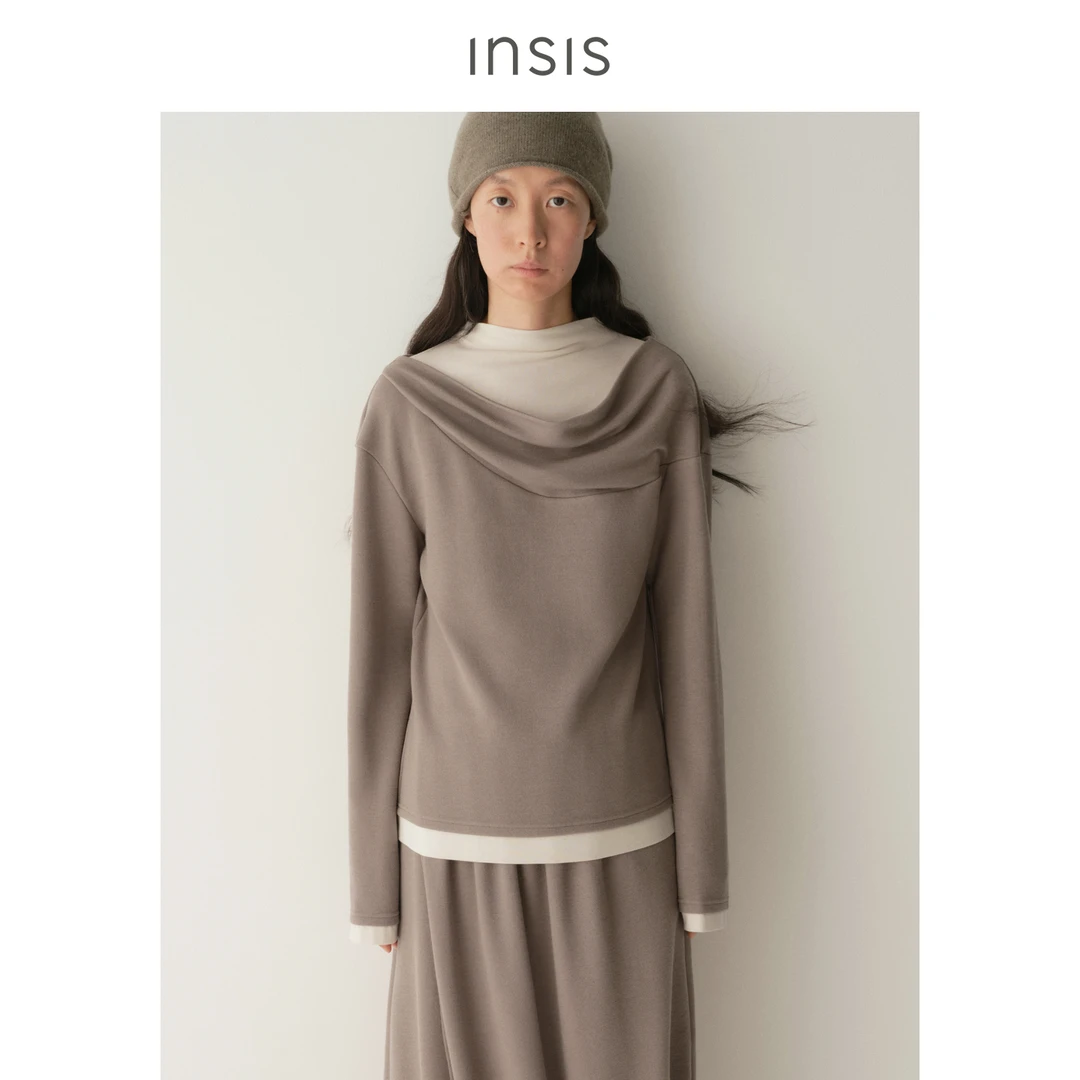 INSIS FEMME天丝绵羊毛2025秋季文艺撞色结构感假两件宽松上衣女
