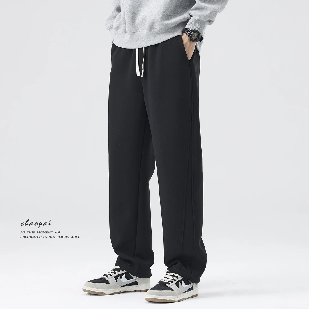 直筒裤子男士2025秋冬新款加绒加厚美式宽松针织运动裤休闲卫裤