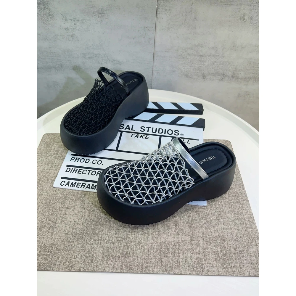 镂空松糕厚底女夏季度假透气网面增高包头拖鞋715(厚底包头拖)