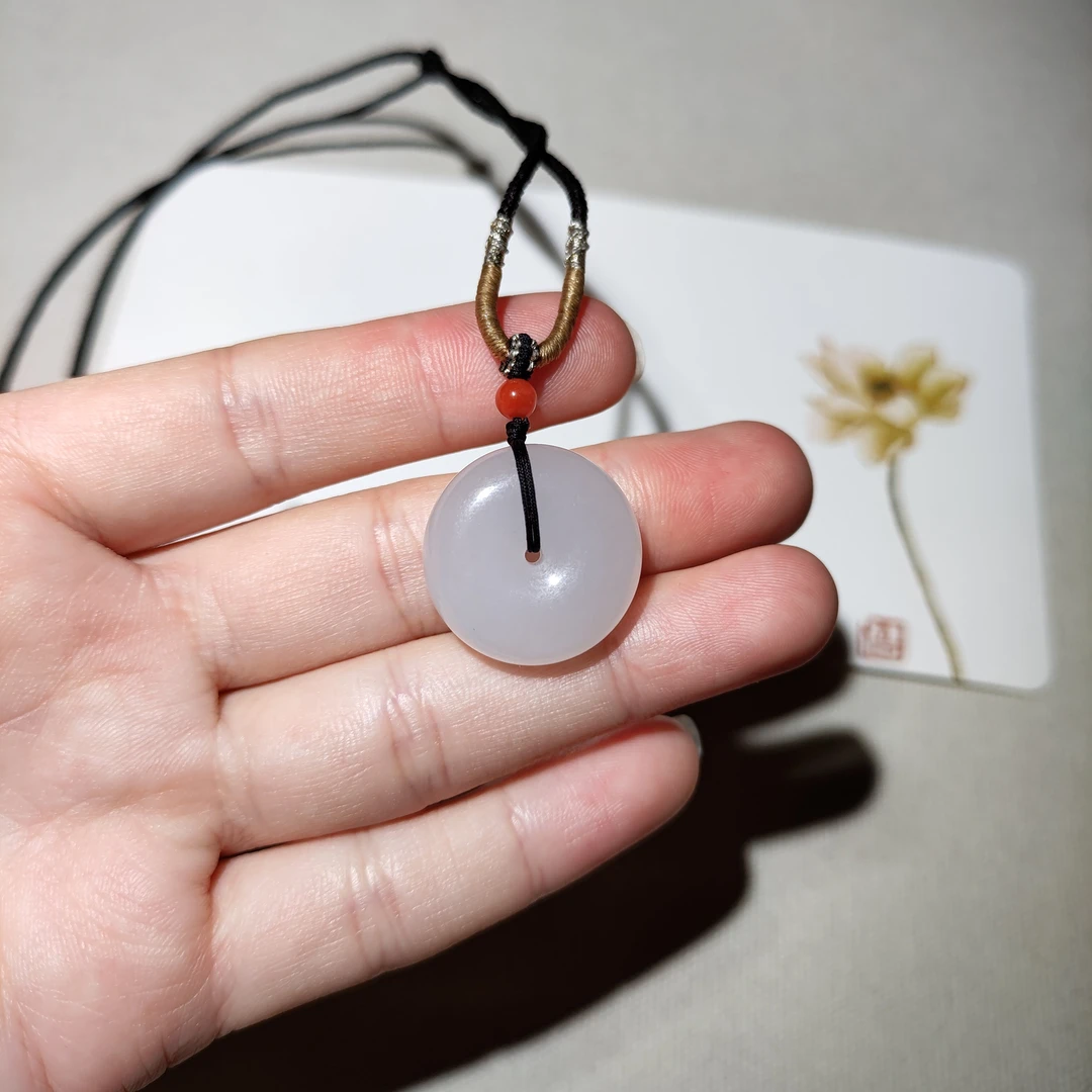 和田玉青海料白玉平安扣吊坠约21.3*9MM