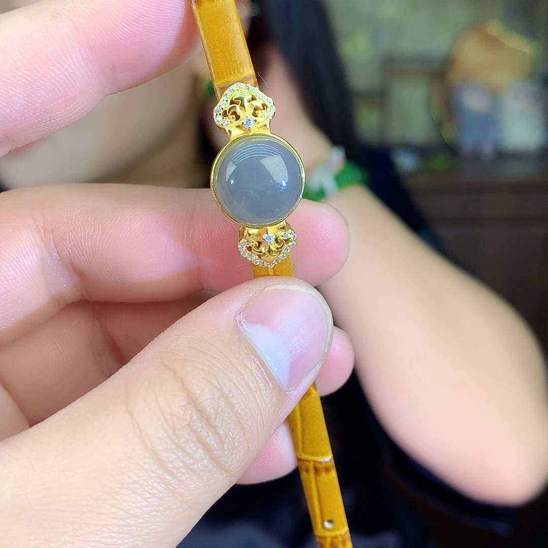 颈饰银S925镶嵌和田玉（青玉）手链