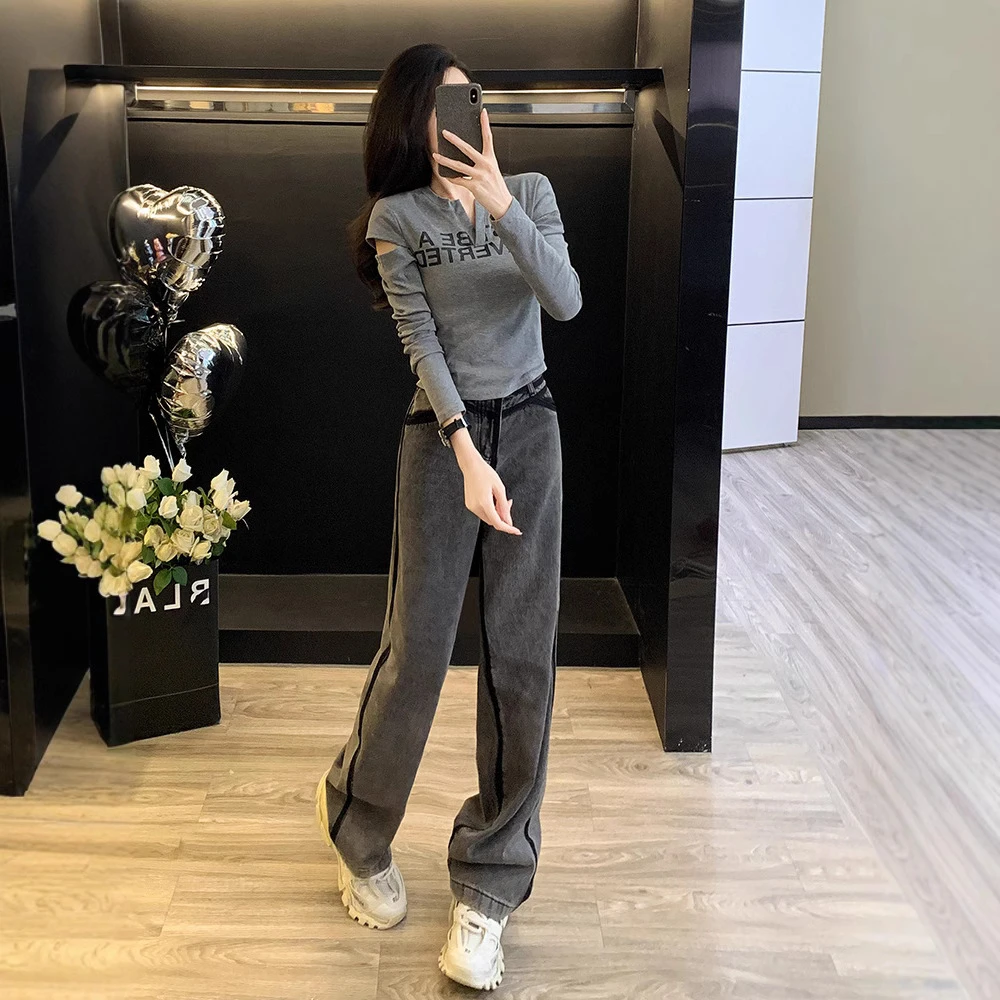 时尚休闲运动套装女2025春季新款洋气减龄显瘦长袖v领上衣阔腿裤