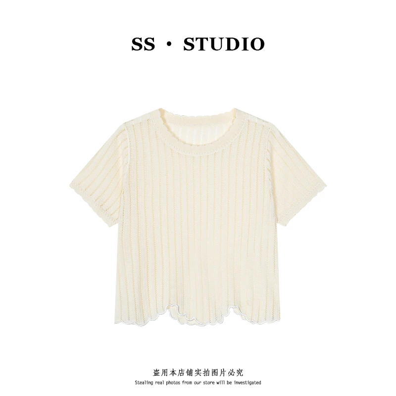 【SUSU】气质镂空圆领针织衫夏季薄款透气百搭短袖上衣SS-5450