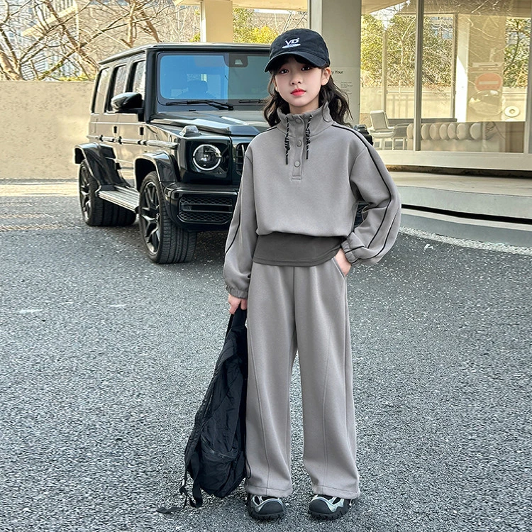 女童春季套装2025年新款立领卫衣裤子两件套潮酷10岁9小女孩8衣服